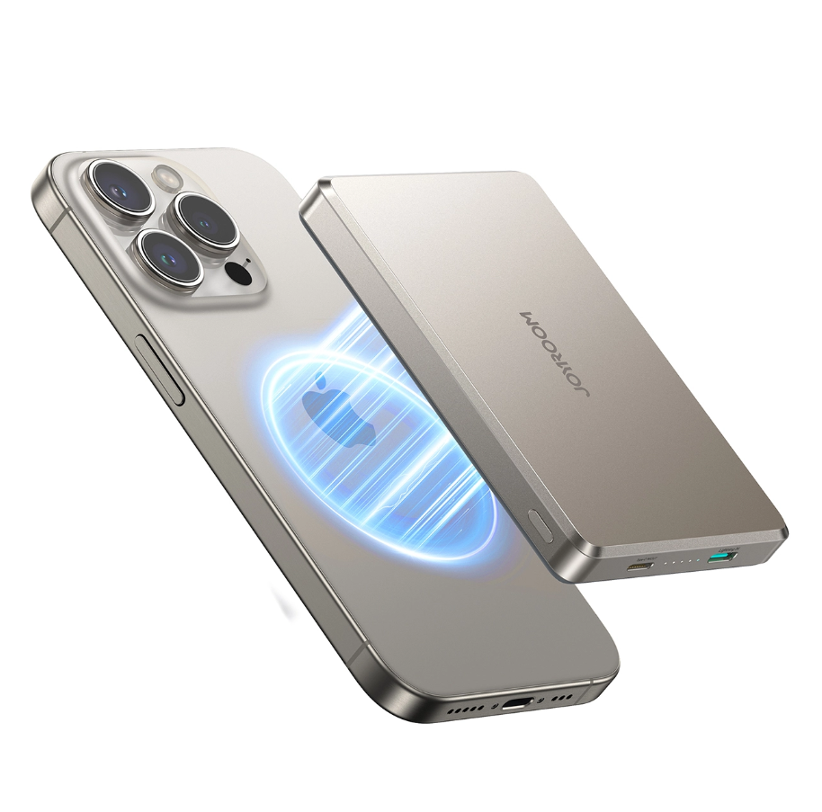 20W Ultra-Slim 14mm Aluminum Magnetic Wireless Power Bank 10000mAh,Titanium Color (Silver)
